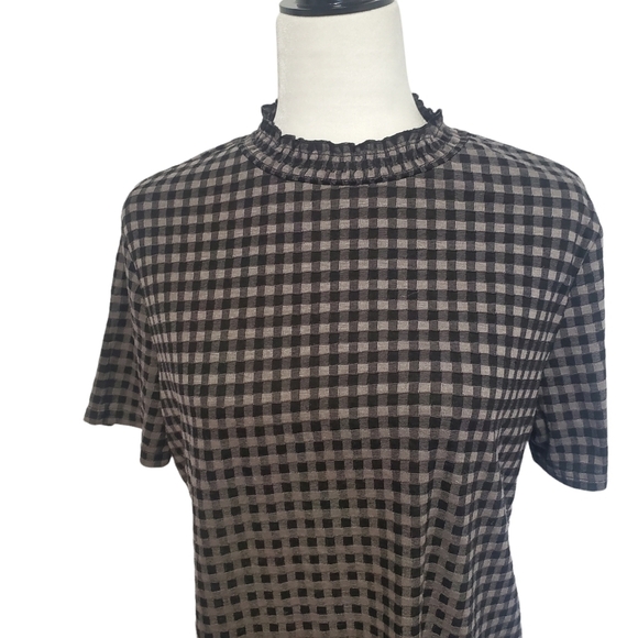 Suzy Shier Cowl Neck Grey and Black Gingham Short sleeve Dress - Picture 4 of 4